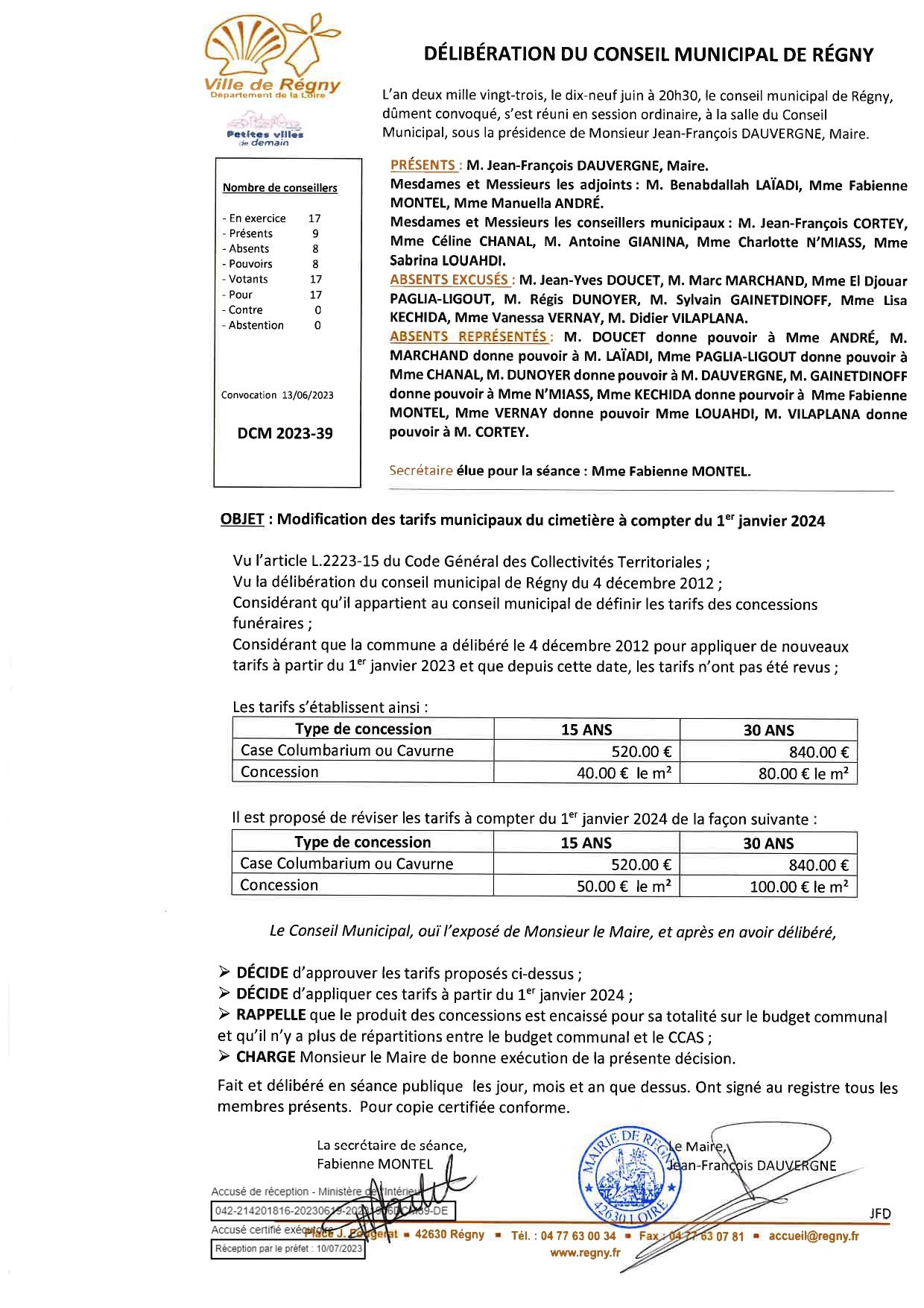 DCM 202339 TARIFS DES CONCESSIONS FUNERAIRES page 0001