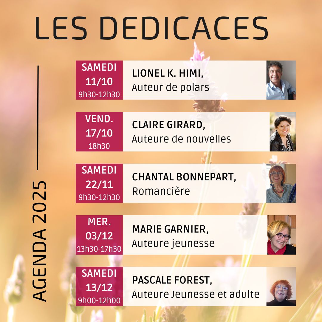 CALENDRIER DES DEDICACES SEPT à DEC 2025